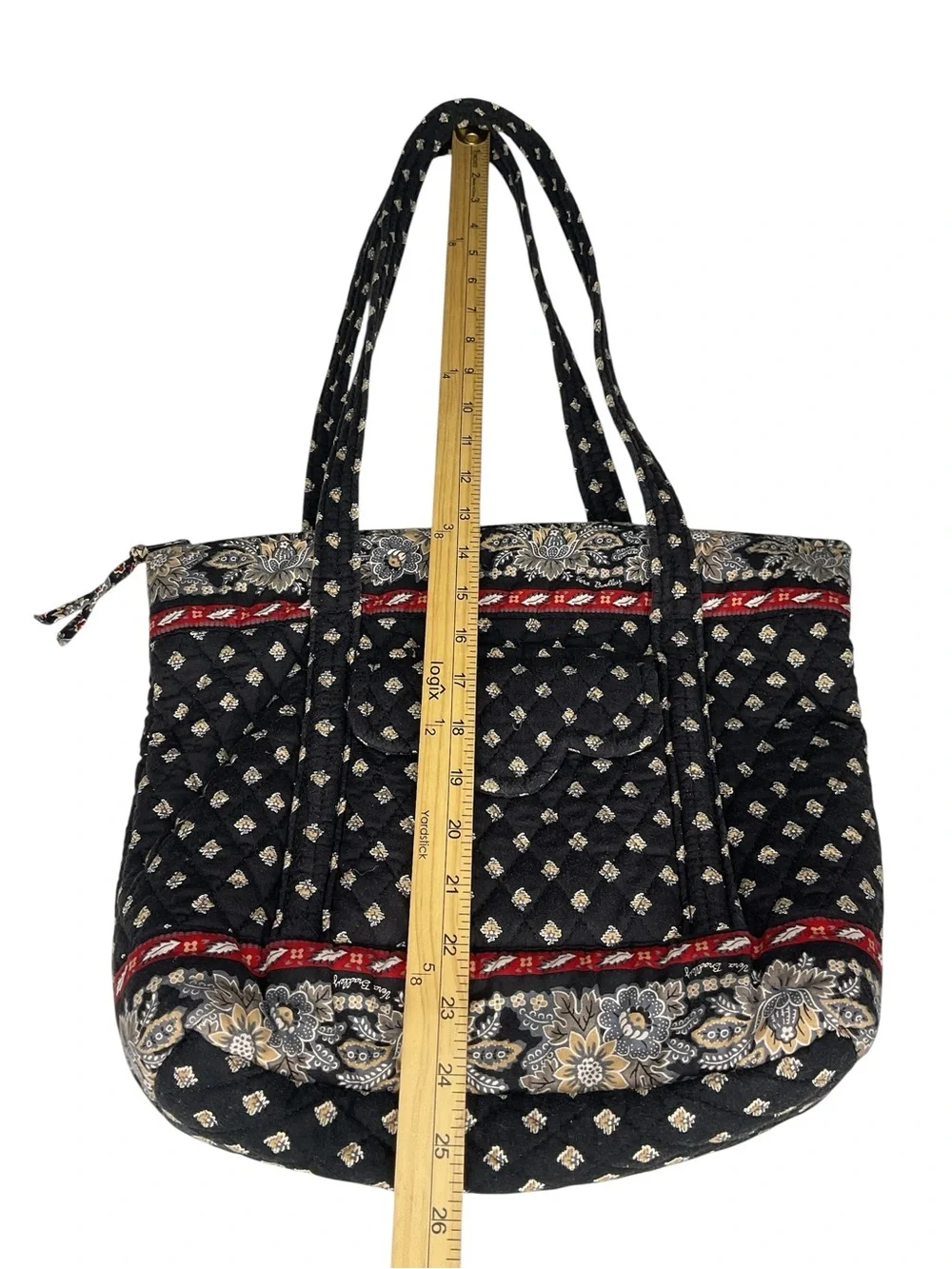 Vera Bradley Black Quilted Floral Print Tote Bag Shoulder Purse Large